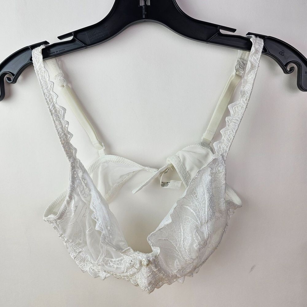 Bali White Lace Unpadded Underwire Bra 3314 Size 34C Sheer Mesh Feminine